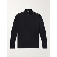 ZEGNA Leather-Trimmed Cotton-Pique Polo Shirt 1647597323339081