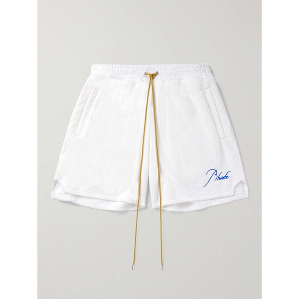  루드 RHUDE Straight-Leg Logo-Embroiderd Cotton-Fleece Shorts 1647597323629020