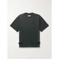 사카이 SACAI Grosgrain-Trimmed Button and Zip-Detailed Cotton-Jersey T-Shirt 1647597327394444