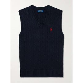 폴로 랄프 로렌 POLO RALPH LAUREN Slim-Fit Logo-Embroidered Cable-Knit Cotton Sweater Vest 1647597328478318