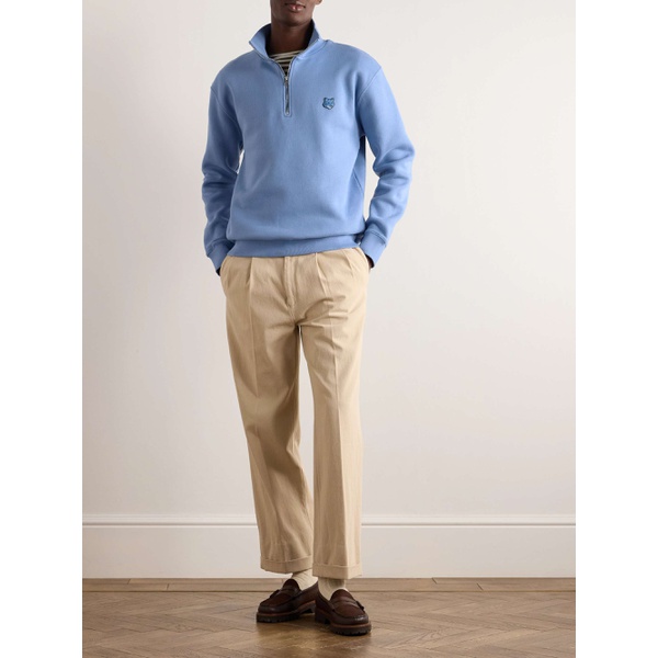 메종키츠네 MAISON KITSUNEE Logo-Appliqued Cotton-Jersey Half-Zip Sweatshirt 1647597328581852
