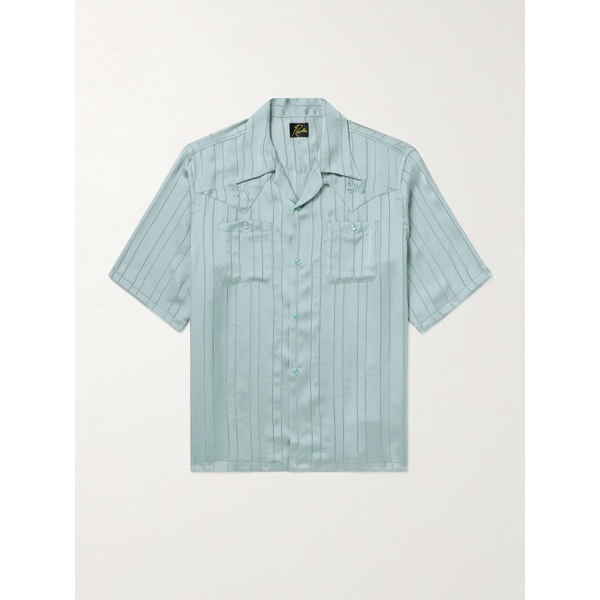  니들스 NEEDLES Camp-Collar Logo-Embroidered Striped Georgette Western Shirt 1647597328612524
