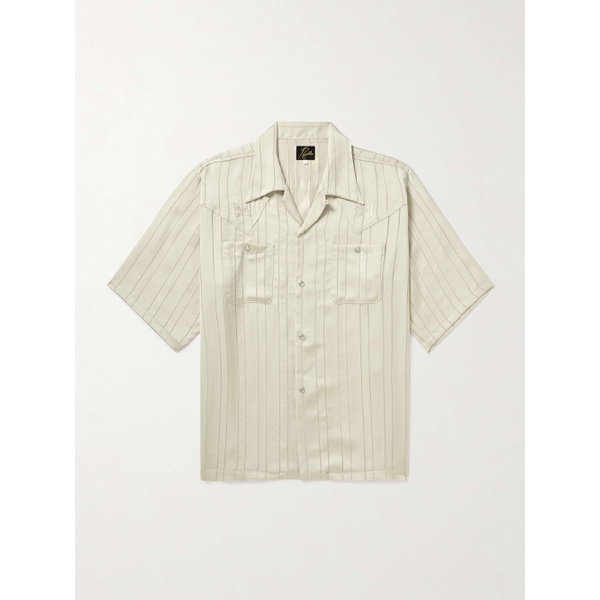  니들스 NEEDLES Camp-Collar Logo-Embroidered Striped Georgette Western Shirt 1647597328612535