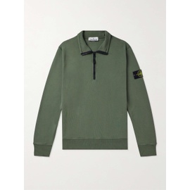 스톤아일랜드 STONE ISLAND Logo-Appliqued Garment-Dyed Cotton-Jersey Half-Zip Sweatshirt 1647597329291009