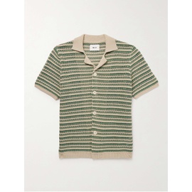 NN07 Henry 6636 Camp-Collar Striped Crocheted Organic Cotton Shirt 1647597331047544