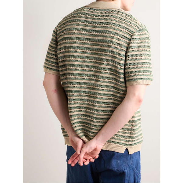  NN07 Henry 6636 Camp-Collar Striped Crocheted Organic Cotton Shirt 1647597331047544