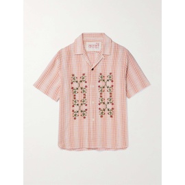 KARDO Craft Ronen Convertible-Collar Embroidered Gingham Cotton Shirt 1647597332709205