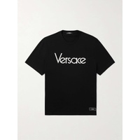 베르사체 VERSACE Logo-Embroidered Appliqued Cotton-Jersey T-Shirt 1647597335812149