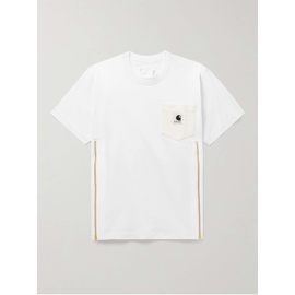 사카이 SACAI + Carhartt WIP Zip-Detailed Logo-Appliqued Canvas-Trimmed Cotton-Jersey T-Shirt 1647597337290026