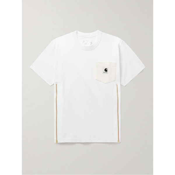 칼하트 사카이 SACAI + Carhartt WIP Zip-Detailed Logo-Appliqued Canvas-Trimmed Cotton-Jersey T-Shirt 1647597337290026