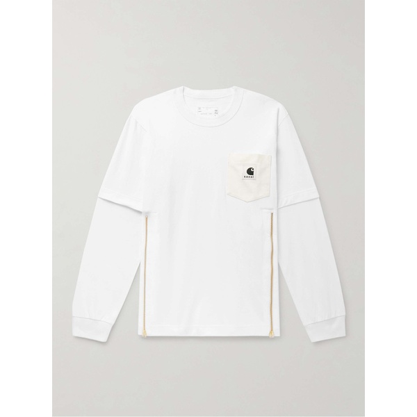 칼하트 사카이 SACAI + Carhartt WIP Layered Logo-Appliqued Canvas-Trimmed Cotton-Jersey T-Shirt 1647597337290030