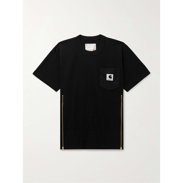 칼하트 사카이 SACAI + Carhartt WIP Zip-Detailed Logo-Appliqued Canvas-Trimmed Cotton-Jersey T-Shirt 1647597337290033