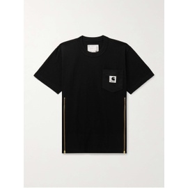 사카이 SACAI + Carhartt WIP Zip-Detailed Logo-Appliqued Canvas-Trimmed Cotton-Jersey T-Shirt 1647597337290033