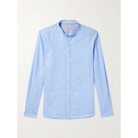 브루넬로 쿠치넬리 BRUNELLO CUCINELLI Grandad-Collar Pinstriped Linen and Cotton-Blend Shirt 28941591746766206
