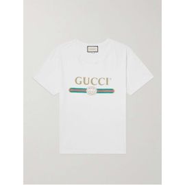 구찌 GUCCI Distressed Printed Cotton-Jersey T-Shirt 31840166392408163