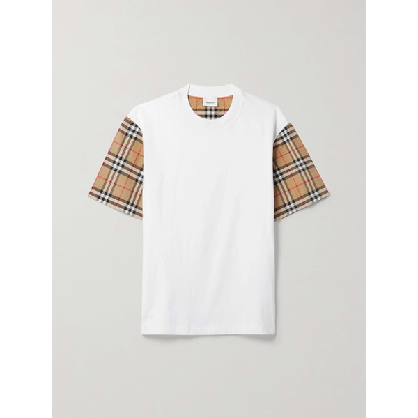 버버리 버버리 BURBERRY Checked poplin-trimmed cotton-jersey T-shirt 790698998