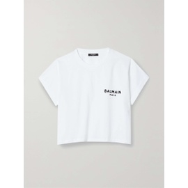 발망 BALMAIN Cropped flocked cotton-jersey T-shirt 790708548