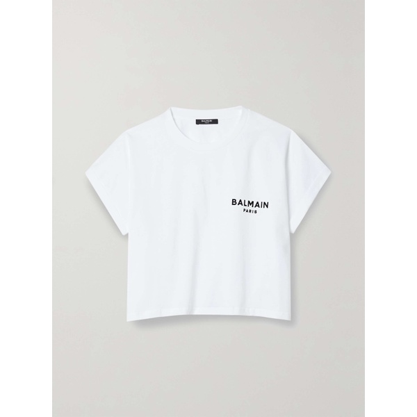 발망 발망 BALMAIN Cropped flocked cotton-jersey T-shirt 790708548