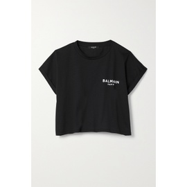 발망 BALMAIN Cropped flocked cotton-jersey T-shirt | NET-A-PORTER 790699027