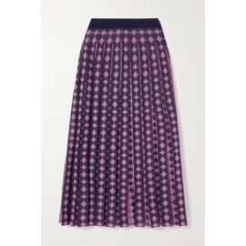 TORY BURCH Purple Pleated cotton-blend jacquard midi skirt 790682939