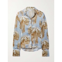 아크네 스튜디오 ACNE STUDIOS Tulle-trimmed printed crinkled-satin blouse 790716630