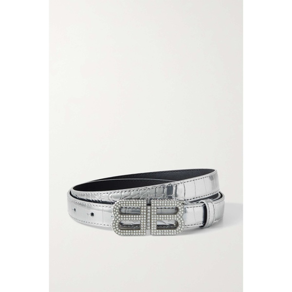 발렌시아가 발렌시아가 BALENCIAGA BB Hourglass crystal-embellished croc-effect metallic leather belt 790722908