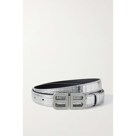 발렌시아가 BALENCIAGA BB Hourglass crystal-embellished croc-effect metallic leather belt 790722908
