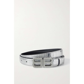 발렌시아가 BALENCIAGA BB Hourglass crystal-embellished croc-effect metallic leather belt | NET-A-PORTER 790722908
