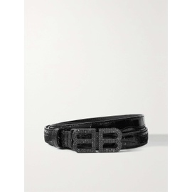 발렌시아가 BALENCIAGA BB Hourglass crystal-embellished croc-effect leather belt 790739179
