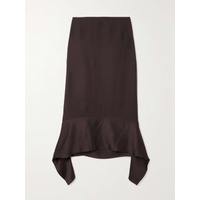TOTEME Asymmetric fluted satin-trimmed wool-crepe skirt 790770811
