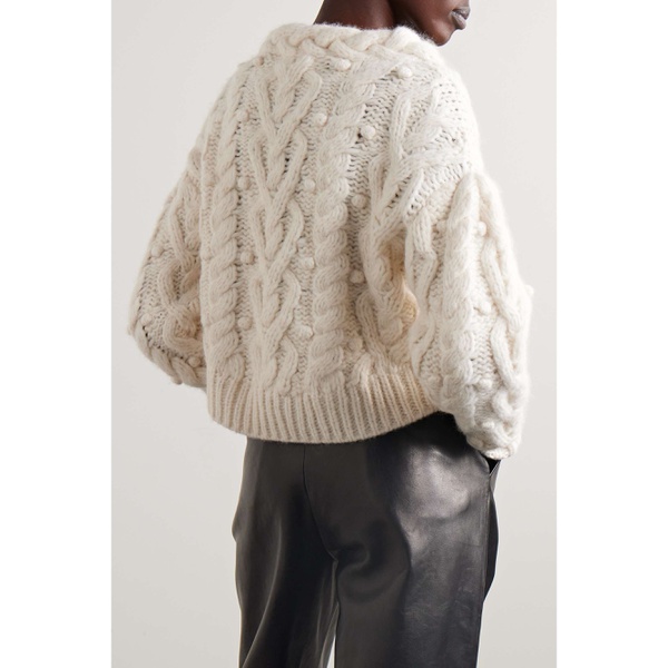  LOVESHACKFANCY Galiona cropped pompom-embellished cable-knit alpaca-blend sweater 790767766