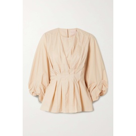 ROKSANDA Beige Thea pleated coated-cotton peplum blouse 790663492