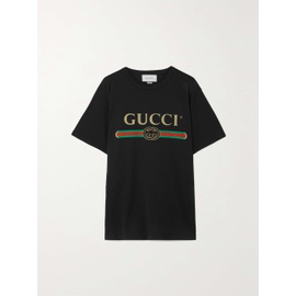 구찌 GUCCI Oversized appliqued printed cotton-jersey T-shirt 790716751
