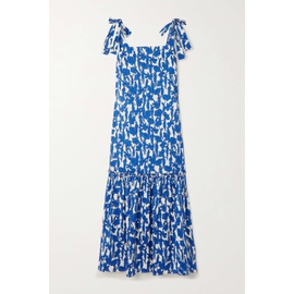 TORY BURCH Blue Bow-detailed tiered gathered floral-print cotton-blend midi dress 790667099