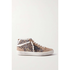 골든구스 GOLDEN GOOSE Mid Star distressed leather-trimmed leopard-print suede sneakers 790720418