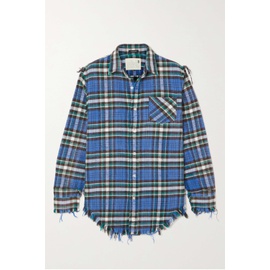 알썰틴 R13 Blue Oversized distressed checked cotton-flannel shirt 790682117