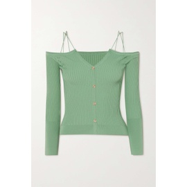 자크뮈스 JACQUEMUS Green Tordu cold-shoulder ribbed-knit cardigan 790662347