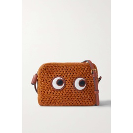 ANYA HINDMARCH Orange Eyes leather-trimmed woven raffia shoulder bag 790673650