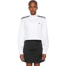 아디다스 오리지널 Adidas Originals White Smocked Cuff Cropped Half Zip Sweatshirt 212751F098010