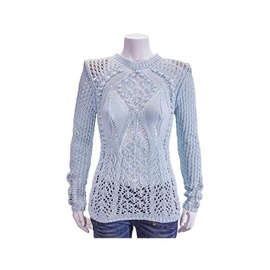 발망 Balmain Ladies Pale Blue Knitted C Neck Sweater 126655 997M-C3001