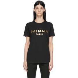 발망 Balmain Black & Gold Metallic Logo T-Shirt 212251F110012