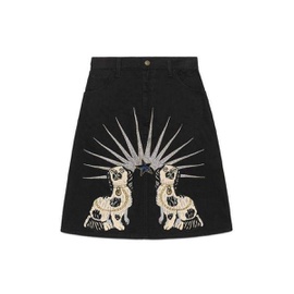 구찌 Gucci Embroidered Black Denim Mini Skirt 6594686419076