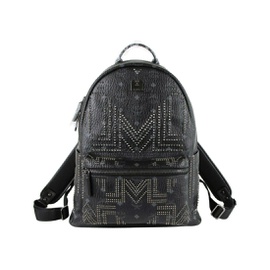 MCM Unisex Black Coated Canvas Studded Medium Backpack MMK8AVE55BK001 5136177725572