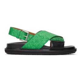 마르니 Marni Black & Green Glitter Fussbett Sandals 211379F124006
