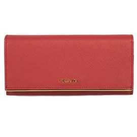 Prada Red Saffiano Leather Flap Wallet With Metal Bar Detail 1MH132 QME F068Z 5128425570436