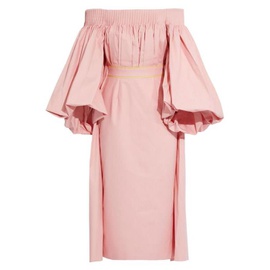 ROKSANDA Bubblegum Cold-shoulder pleated cotton-poplin midi dress 34344356236959598
