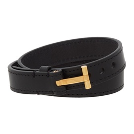 톰포드 TOM FORD Black Leather T-Lock Wrap Bracelet 211076M142245