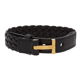 톰포드 TOM FORD Black Leather Braided Bracelet 211076M142236