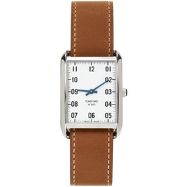 톰포드 TOM FORD Brown & Silver Leather 001 Watch 211076M165015